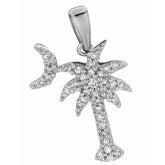 Silver Cz Palm Tree With Crescent Moon Pendant